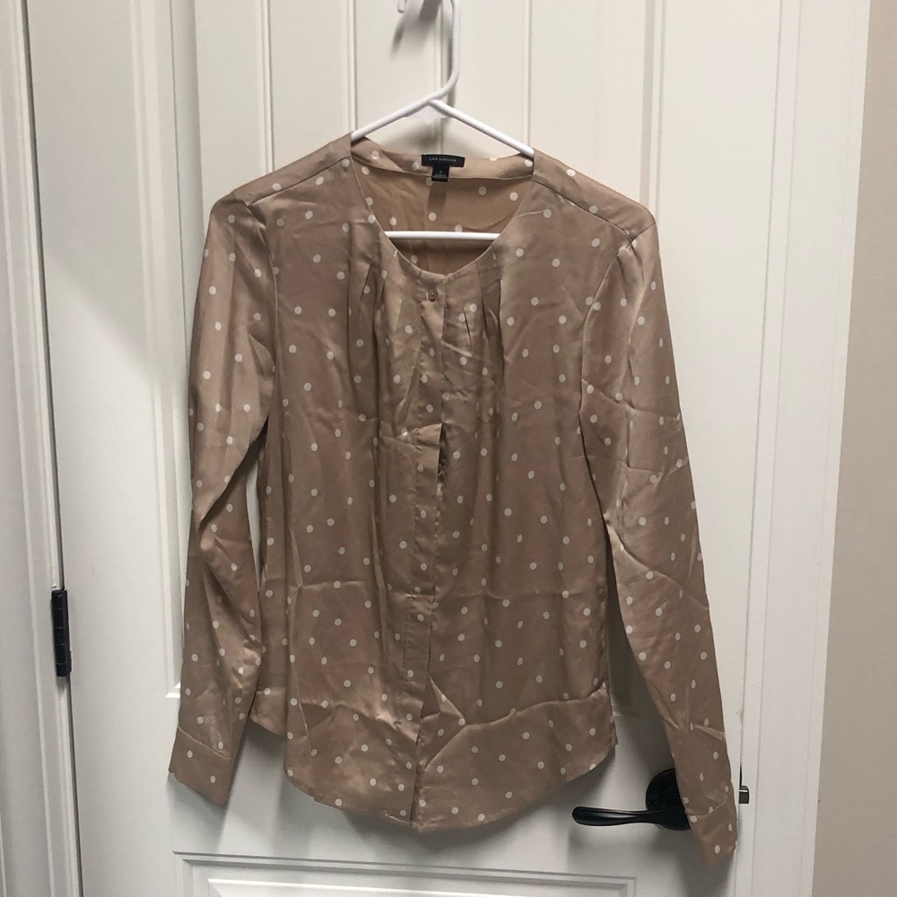 Tan and white polka dot blouse